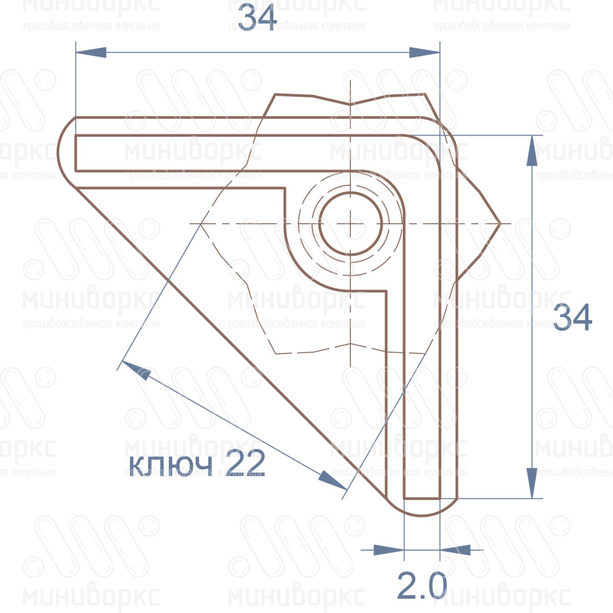 Комплекты опор для уголков и резьбовых опор 34x34 – U34-34M8.D22x25 | картинка 6